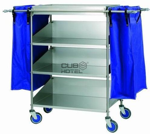 Carro Housekeeping Inox 4 Estantes e 2 Sacos